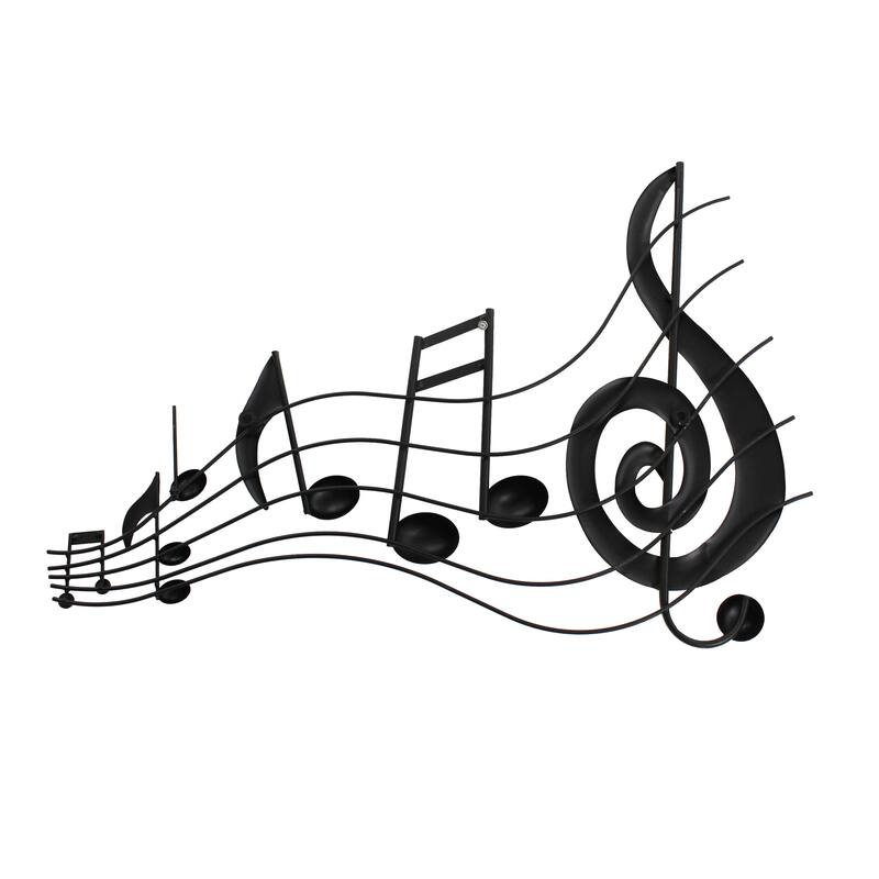 26 Inch Handmade Metal Wall Mount Accent Decor with Musical Notes and Treble Clef, Black, Red