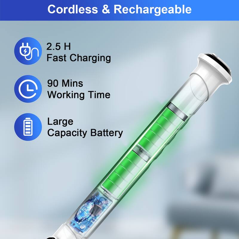 Cordless Cleaning Brush with 5 Replaceable Heads Adjustable Telescopic Handle - Off White+Blue - 27 to 47 inches