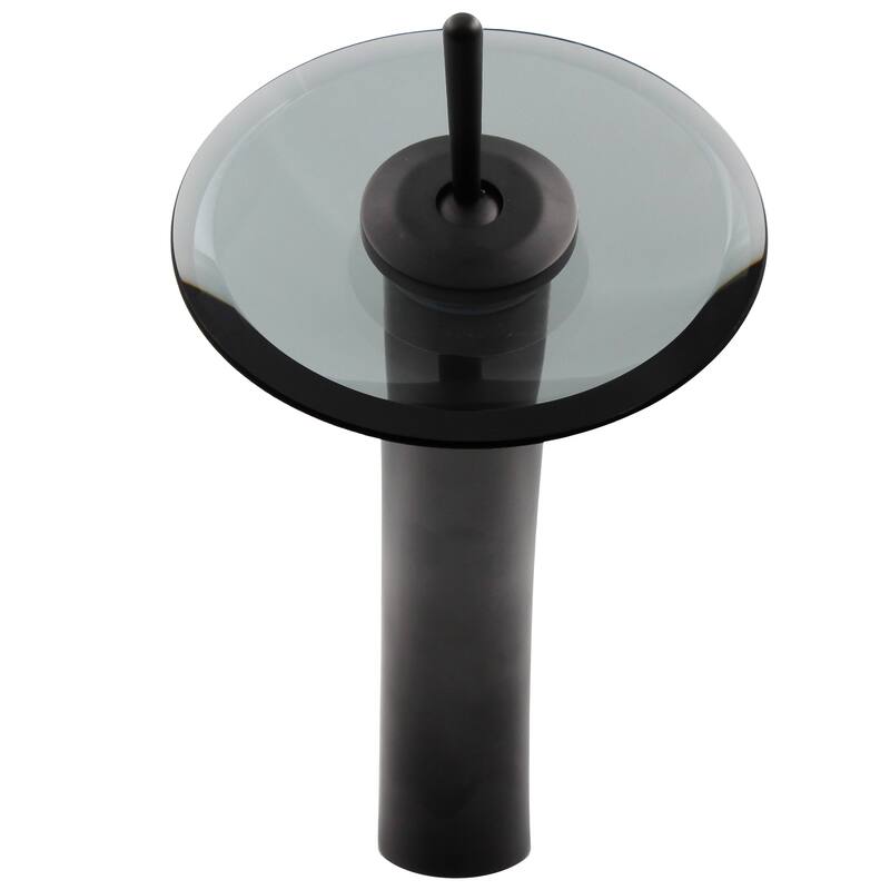 Novatto GF-001MB-S-PUD FALLS Single Lever Waterfall Vessel Faucet Drain Set, Black/ Smoke Glass