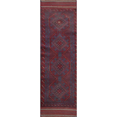 Hand Knotted Oriental 100% Wool Carpet Traditional Tribal Navy Blue & Blues Balouch Runner Rug - 7' 7'' X 1' 10''