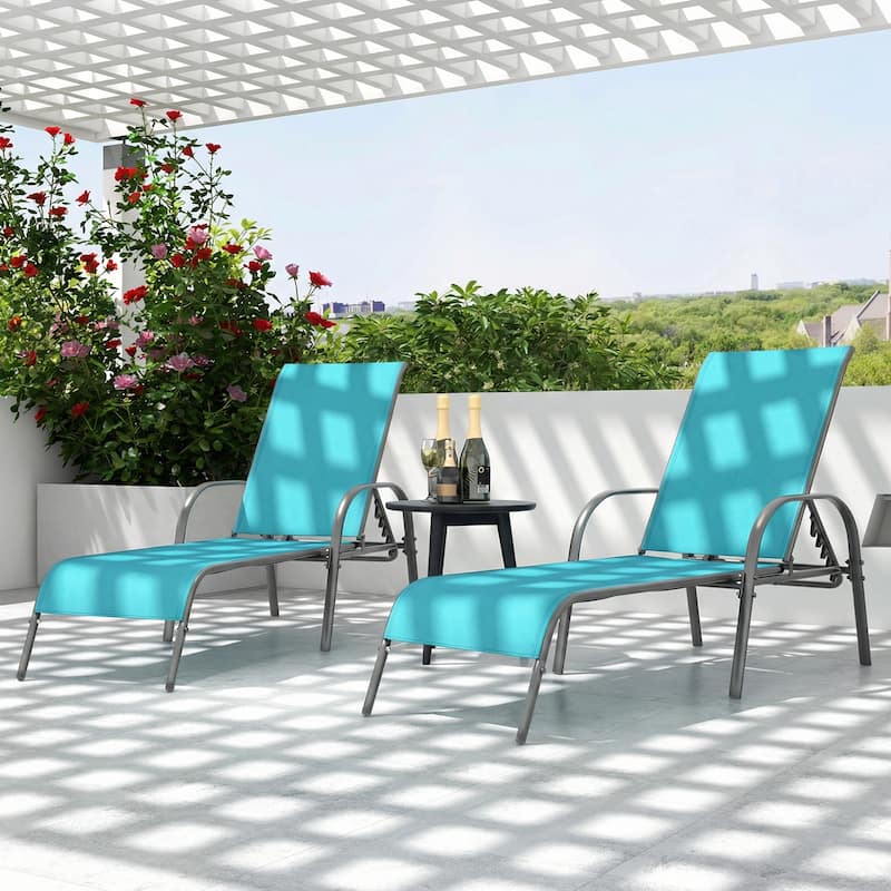 Gymax Set of 2 Patio Lounge Chair Chaise w/ Adjustable Reclining