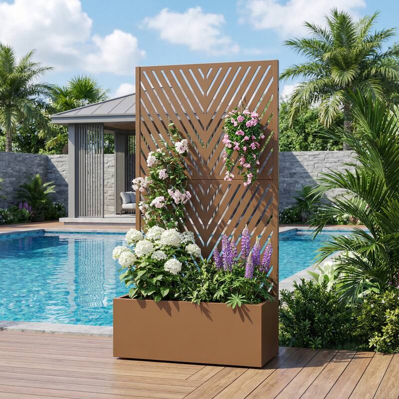 Raised Garden Bed Planter with Trellis Movable Planter Box with Lockable Wheels