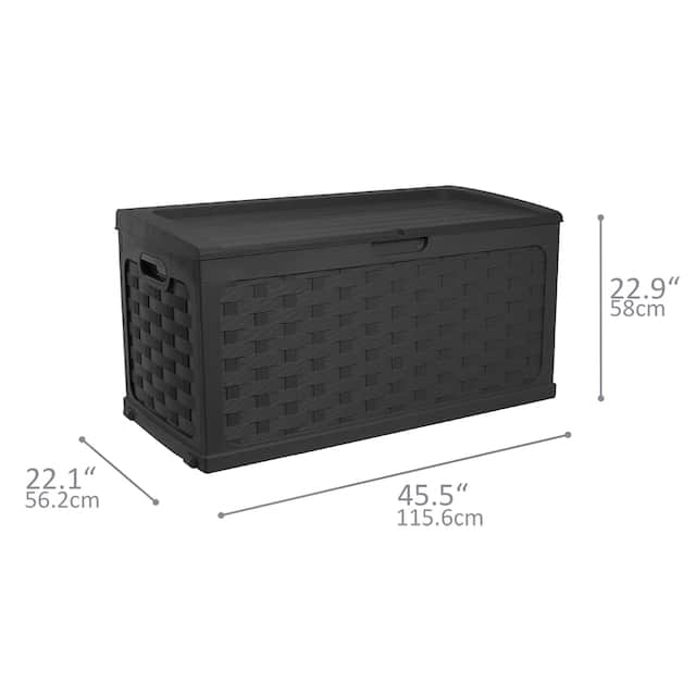 Starplast 88 Gallon Plastic Weave Sit-On Storage Black Deck Box