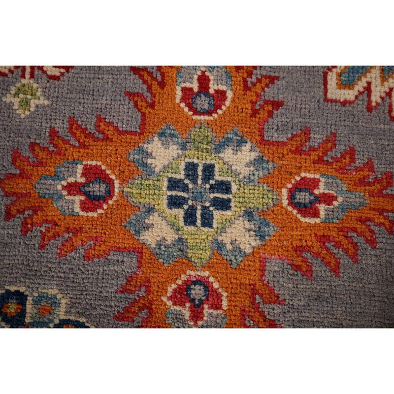 Gray Geometric Kazak Oriental Rug Living Room Handmade Wool Carpet - 4'9" x 6'9"