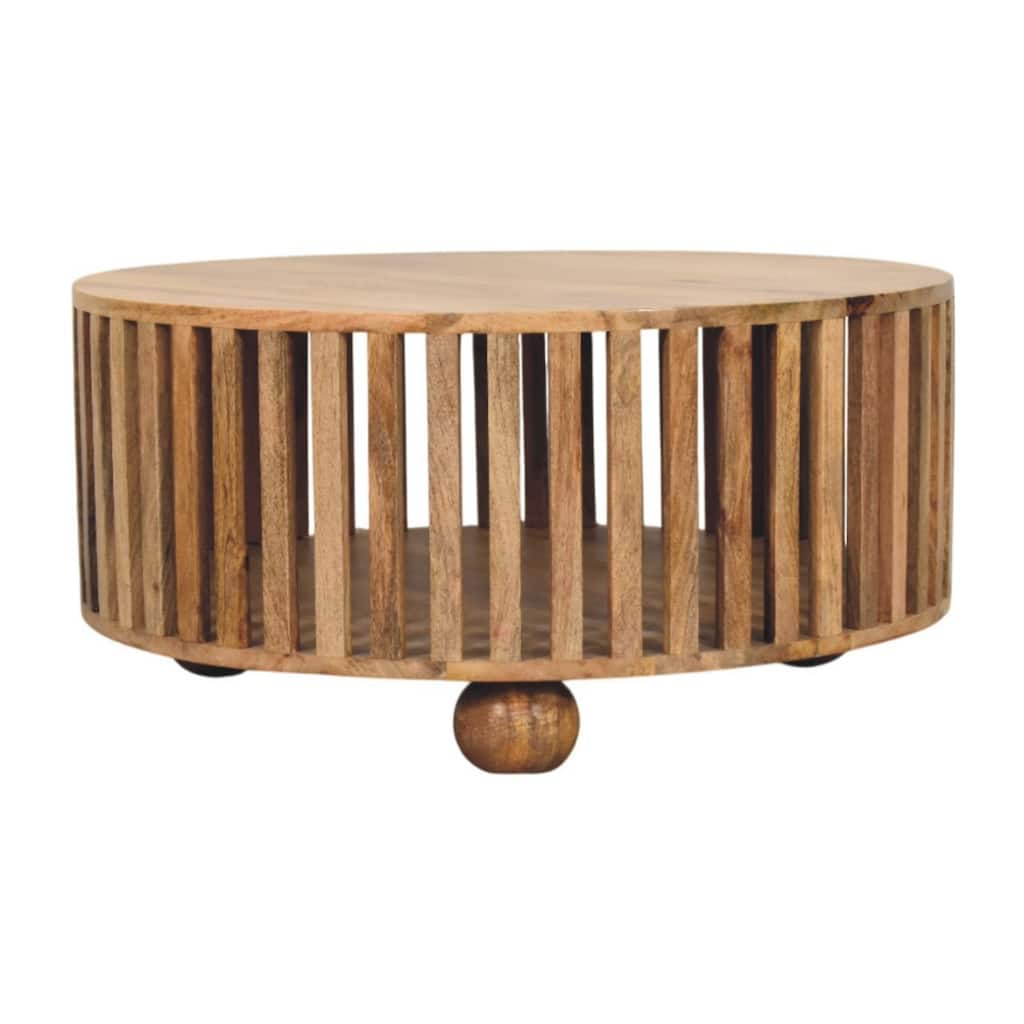 Artisan Furniture Solid Wood Slatted Round Oak-ish Coffee Table