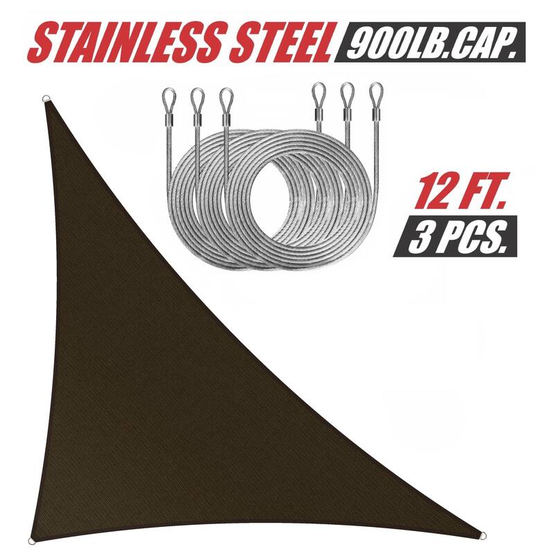ColourTreeUSA Right Triangle Sun Shade Sail w/Cable Ropes HDPE Mesh Fabric Screen Canopy UV Block 190 GSM - 16' x 16' x 22.6' - Brown