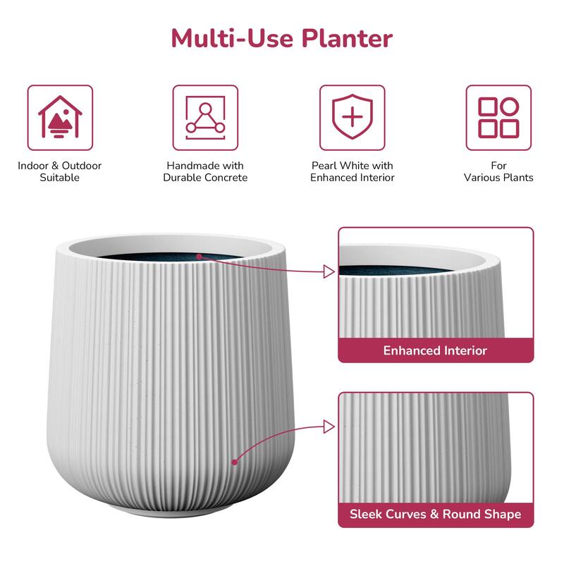 Concrete Tall Round Planter Pot with Drainage Holes