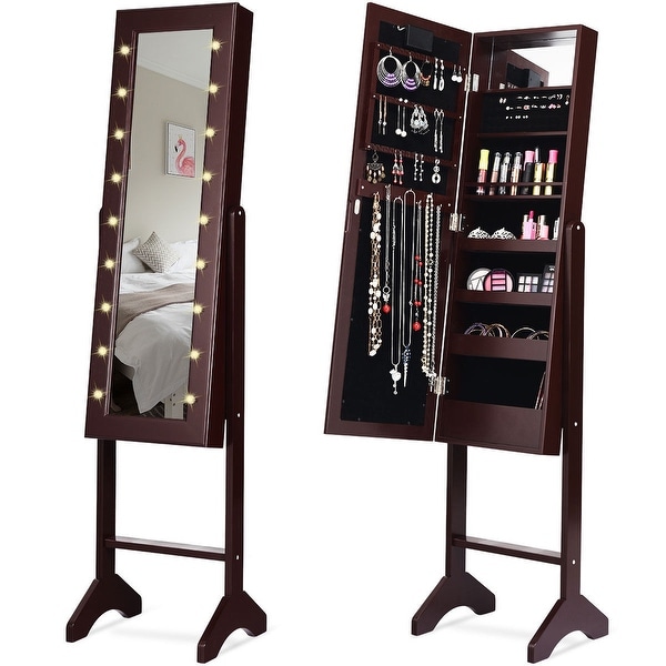 Shop Costway Mirrored Jewelry Cabinet Armoire Organizer ...