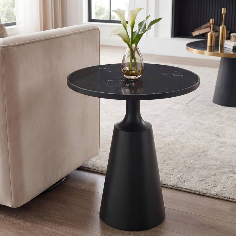 Christopher Knight Home - Lunaro Modern Marble Pattern Top/ Round Glass Top Round Side Table with Black Iron Base