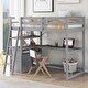 preview thumbnail 1 of 6, Twin Size Pine Loft Bed with Desk, Shelves, Two Drawers, and Wooden Support Gray