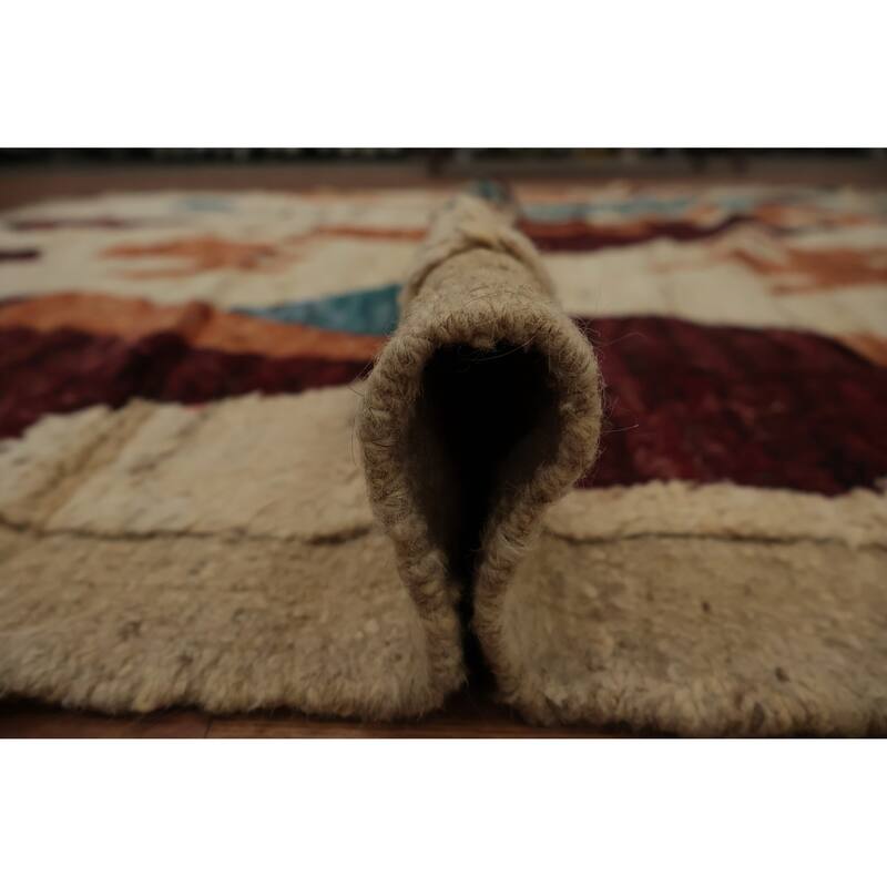 Hand Knotted Oriental 100% Wool Carpet Modern Geometric Beige & Ivories Moroccan Area Rug - 9' 7'' X 6' 10''