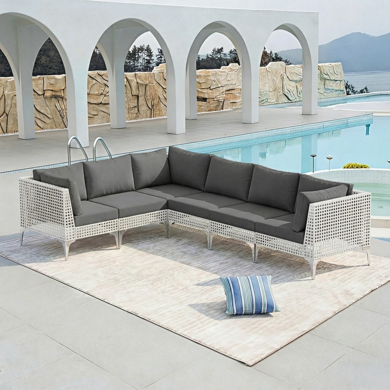 FINCATI Outdoor Wicker Modular Sectional Conversation Set with Cushions, Modern Patio Furniture Set