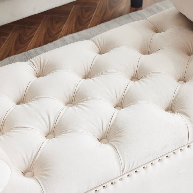 Accent Stool Bedroom End of Bed Bench with Tufted Buttons, Storage Stool Leisure Stool with Armrests and Flap