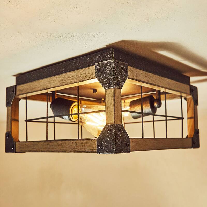 2 Light Farmhouse Flush Mount Ceiling Light - 12.97"x12.97"x5.83"