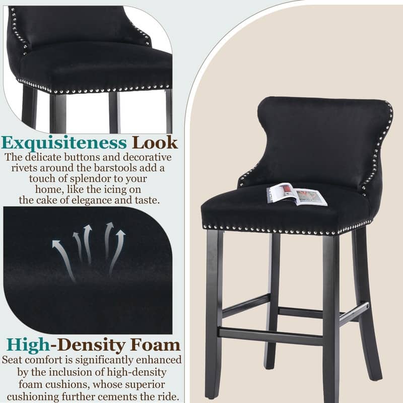 Upholstered Wing Back Bar Stools (Set of 6)