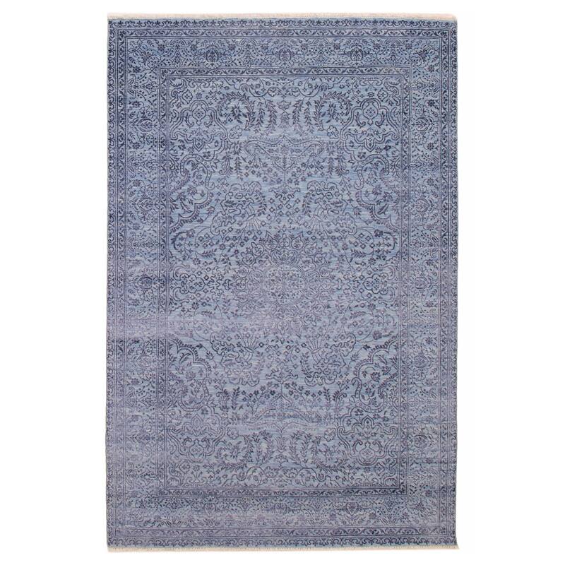ECARPETGALLERY Hand-knotted Heritage Light Denim Blue Silk, Wool Rug - 5' 11" x 9' - Light Denim Blue - 5' 11" x 9' - Rectangle