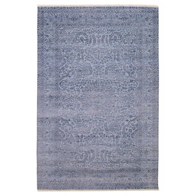 ECARPETGALLERY Hand-knotted Heritage Light Denim Blue Silk, Wool Rug - 5' 11" x 9'