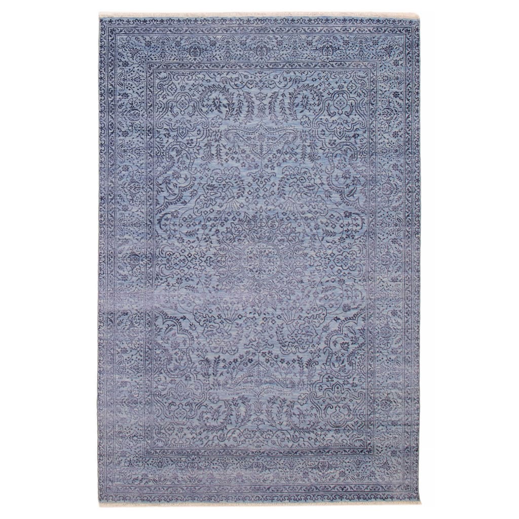 ECARPETGALLERY Hand-knotted Heritage Light Denim Blue Silk, Wool Rug - 5' 11" x 9'