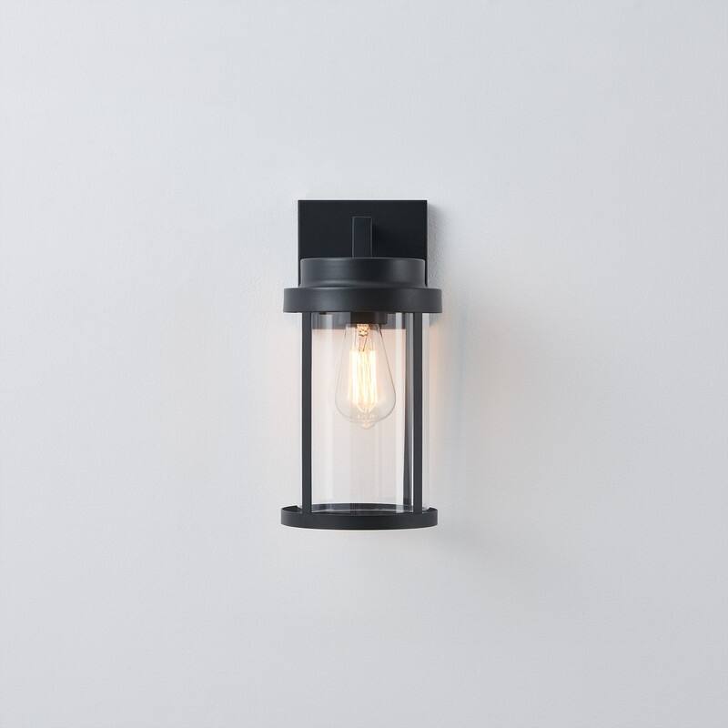 KAWOTI 13.63" Cylindrical Outdoor Wall Sconce Black - W6.5" x E7.9" x H13.63"