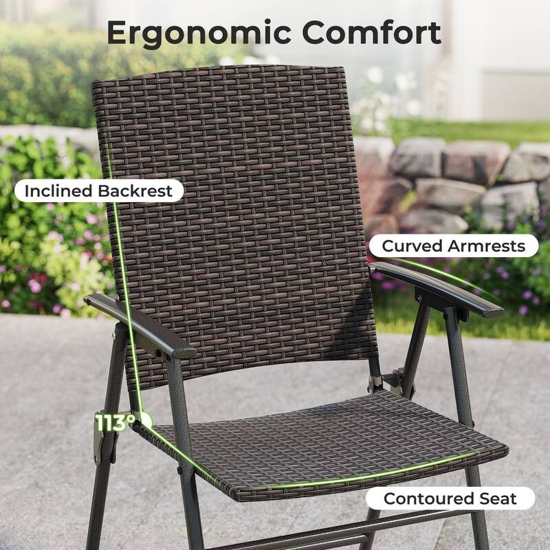 Patio PE Wicker Dining Chairs with Armrests and Metal Frame-Set of 2