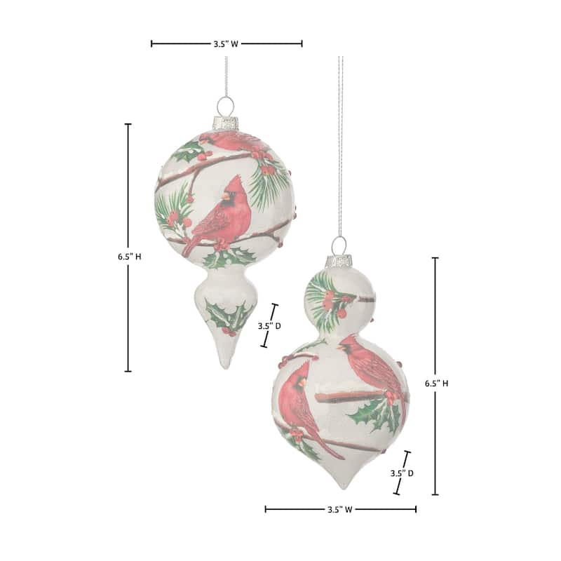 6.5" Frost Glass Cardinal Finial Ornament