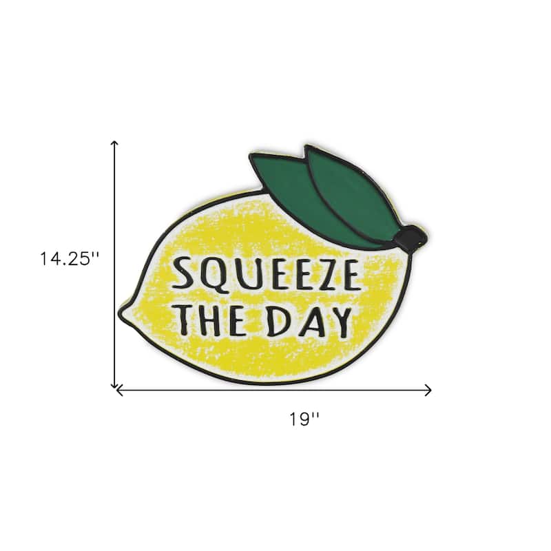 HomeRoots 14" X 19" Yellow and White Lemon Squeeze The Day Metal Wall Decor