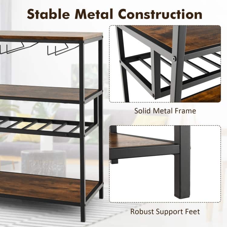 Wine Rack Table With 4 Rows of Glass Holders - 40" x 16" x 34"