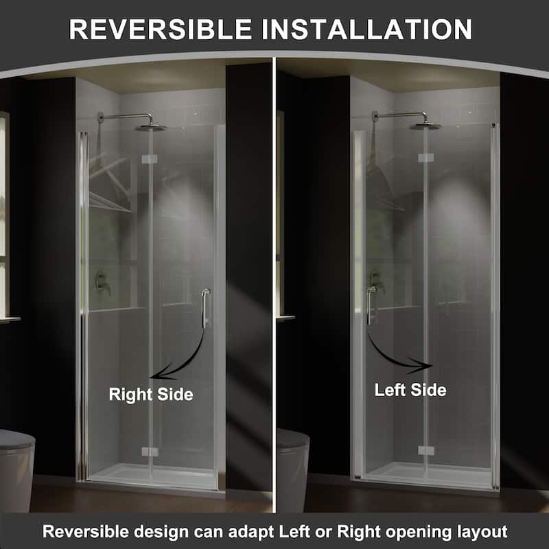 Bifold Semi-Frameless Shower Door with Clear Glass