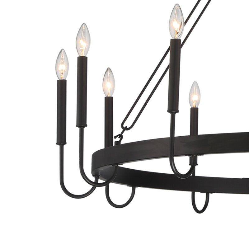Kiro 12-light 46In Farmhouse Candle Wagon Wheel Chandelier with UL Certified