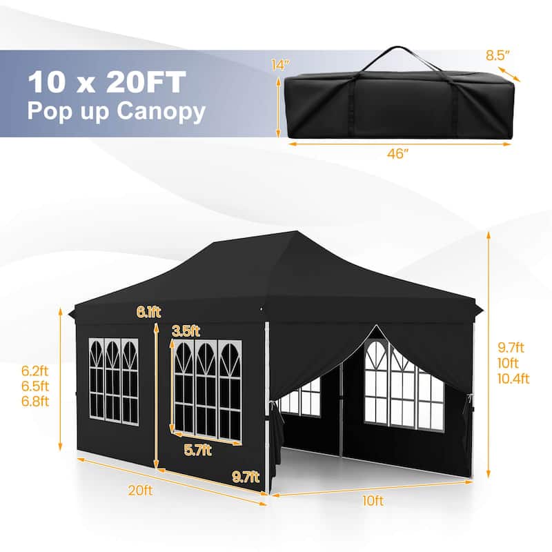 Costway 10 x 20FT Pop up Canopy Outdoor Canopy Tent with 6 Sidewalls - See Details