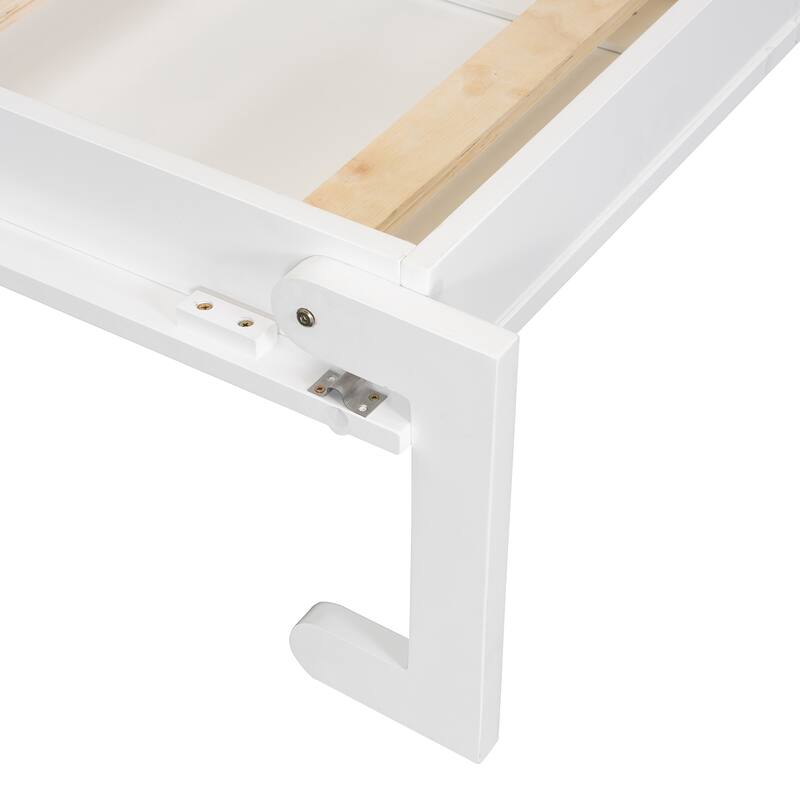 Queen Size Foldable Wall Bed with Built-In Desk, Closet, and Drawers in White