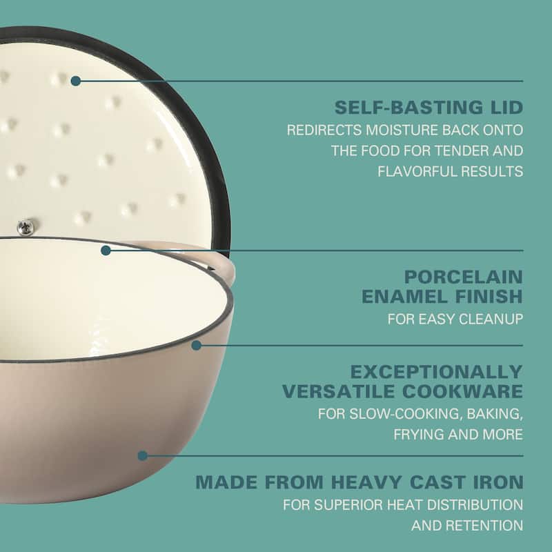 Gibson Home 2.65 Qt Enameled Cast Iron Dutch Oven Pot with Lid - Round, Ideal for Bread Baking & Stews