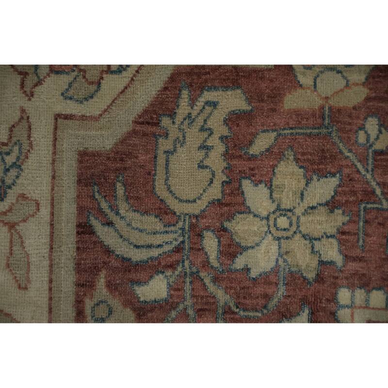 Hand Knotted Oriental 100% Wool Carpet Transitional Floral Pink Oushak Area Rug - 11' 6'' X 8' 11''