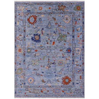 Golden Nile Blue Turkish Oushak Handmade Wool Rug - 9' 1" X 12' 3"