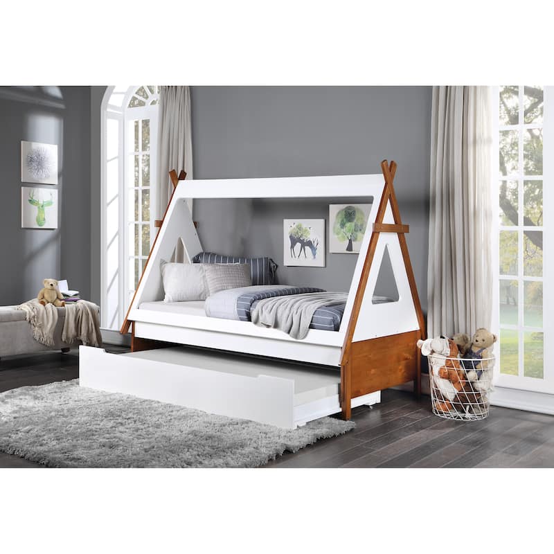 Twin Size Solid Wood Platform Bed with Two-Tone Construction for Bedroom - Brown