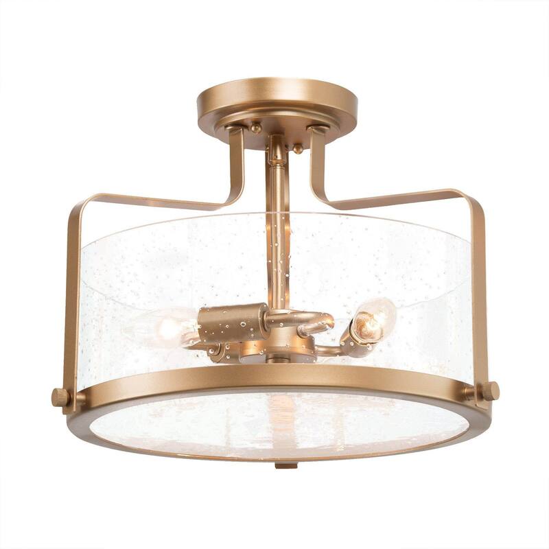 Modern Gold 3-Light Drum Glass Semi-flush Mount Ceiling Lights
