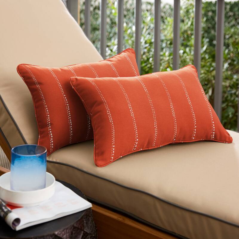 Caldwell II Orange Dotted Stripes Indoor/ Outdoor 13 x 20-inch Corded Pillow Set - 12 in L x 24 in W