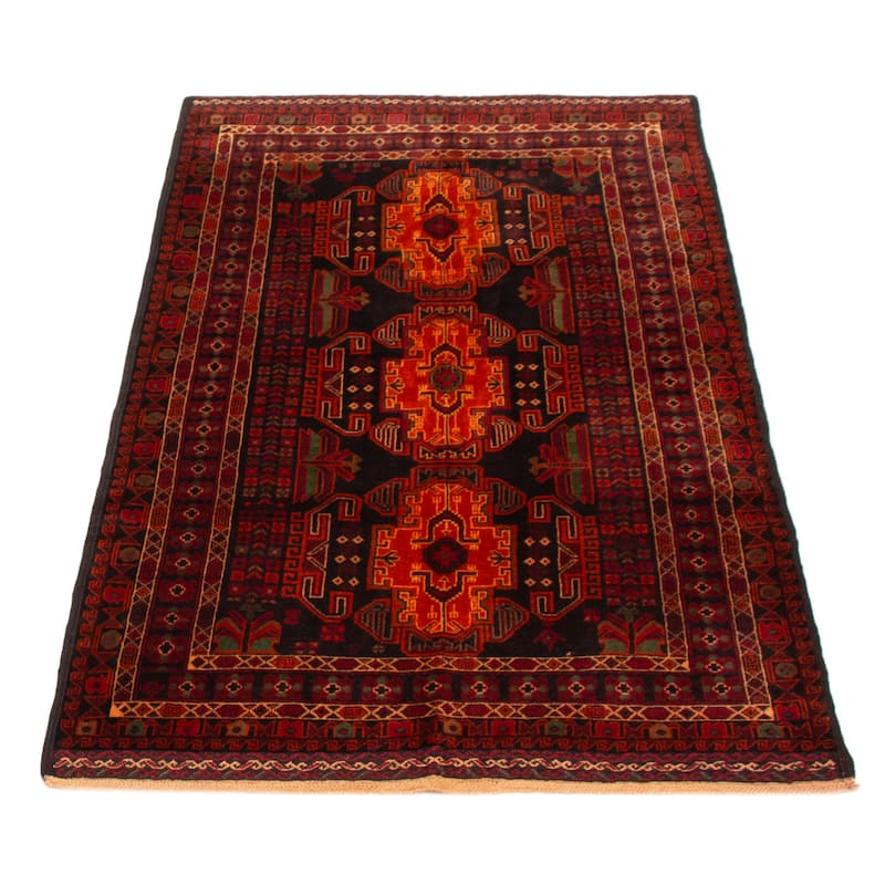 Teimani Black, Red Rug 3'11" x 6'11" - 3'11 x 6'11