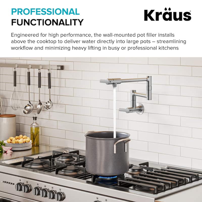 KRAUS Oletto Wall Mount Pot Filler Kitchen Faucet with Retractable Arm