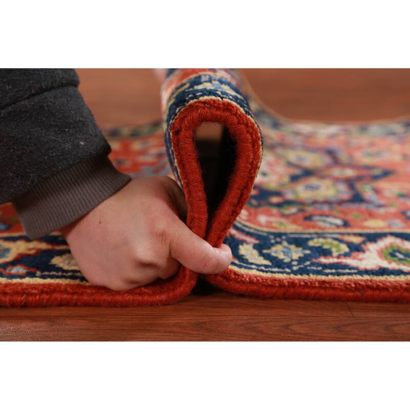 Hand Knotted Oriental 100% Wool Carpet Traditional Geometric Oranges & Rust Heriz (serapi) Runner Rug - 9' 9'' X 2' 6''