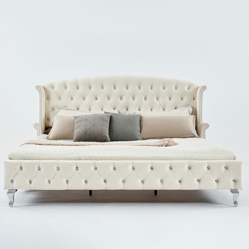 Christopher Knight Home - Larkswood Velvet Upholstered King Size Bed Frame with Wingback Headboard