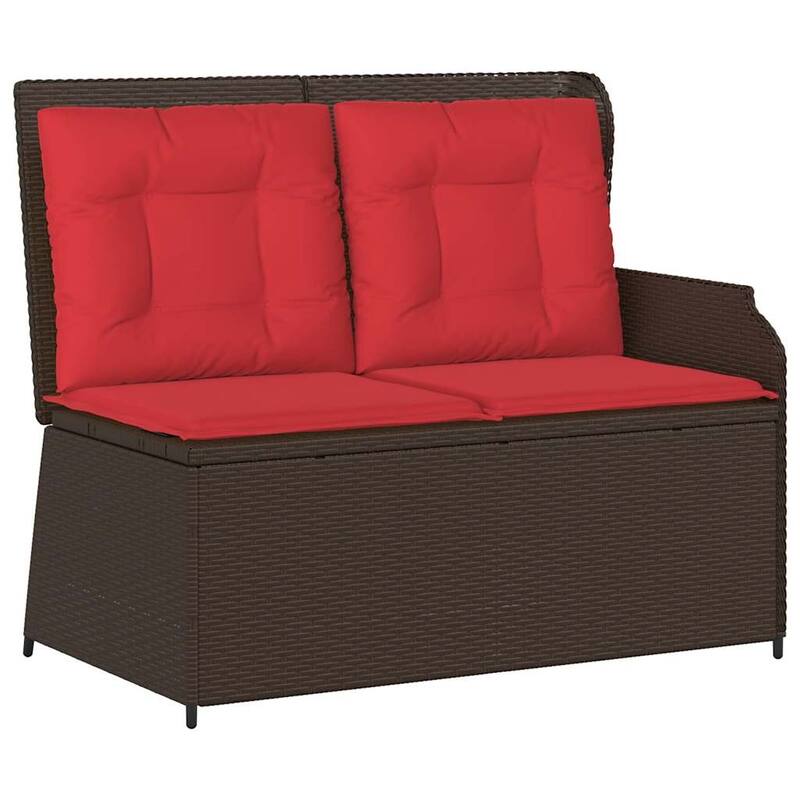 vidaXL Garden Bench with Cushion Brown Poly rattan - 26 x 43 x 37