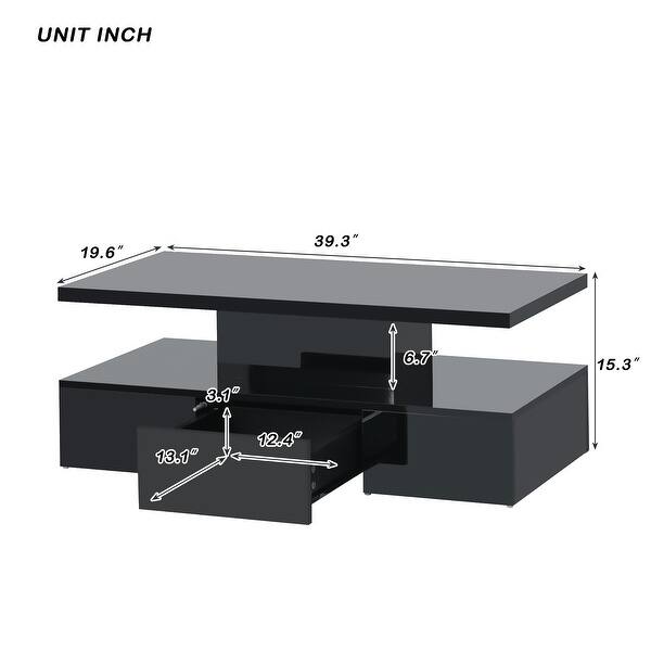 Glossy Coffee Table 2-Tier Rectangle Center Table Cocktail Table for ...
