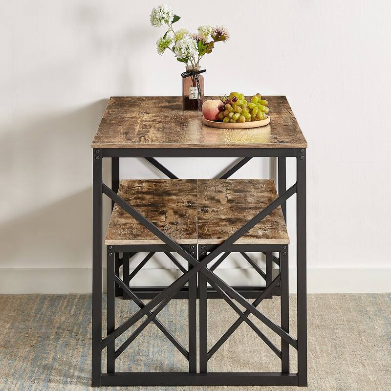 VECELO 3-pieces Dining Table with Bench, Dinning Room Table Set for 4-6, Kitchen Table with 2 Benches Dining Table Set