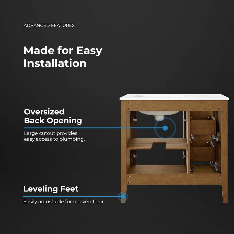 Juliette Warm Walnut Bathroom Vanity with White Quartz Top