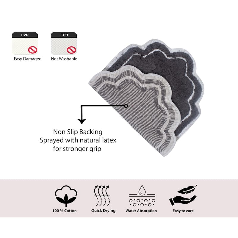 Allure Collection 100% Cotton Non-Slip Bathroom Rug Set, 3 Piece Machine Washable- Bathroom Rug, Bath Rug, U Shaped Contour