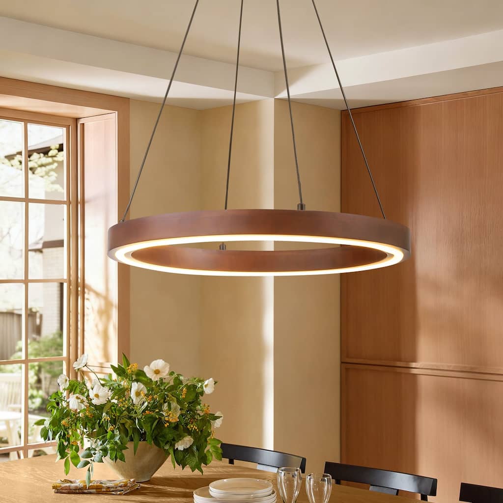 19.7" Modern Industrial LED Pendant Light with Circular Frame Ideal for Dining Rooms and Foyer Areas