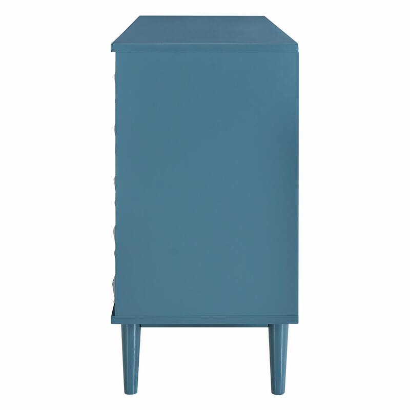 Modern 4-Door Sideboard with Convex Pattern Doors and Silver Handles