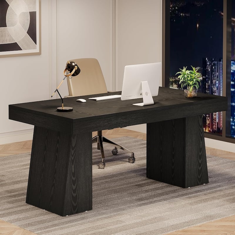 55" Executive Desk, Mid-Century Modern Wood Home Office Desk