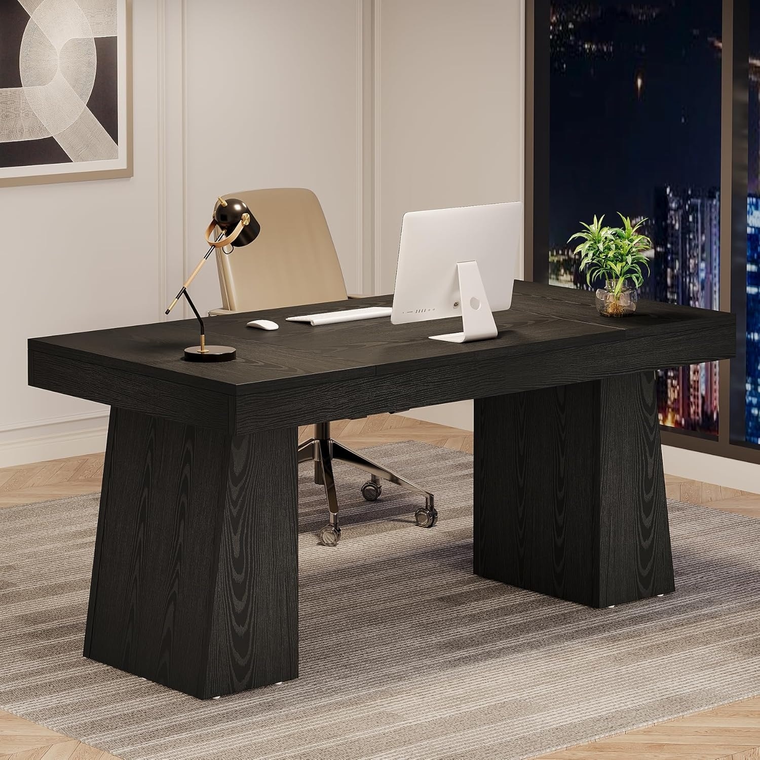 55 Inches Executive Desk with Double Trapezoid Base for home